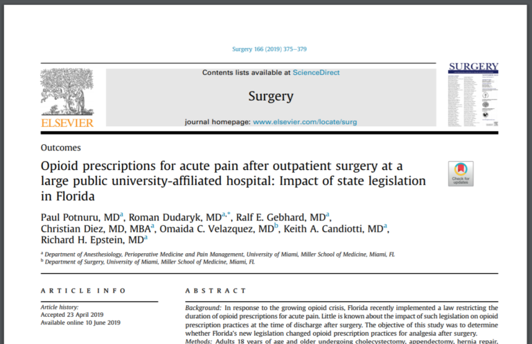Florida Opioid Law Impact on Outpatient Surgery Patients
