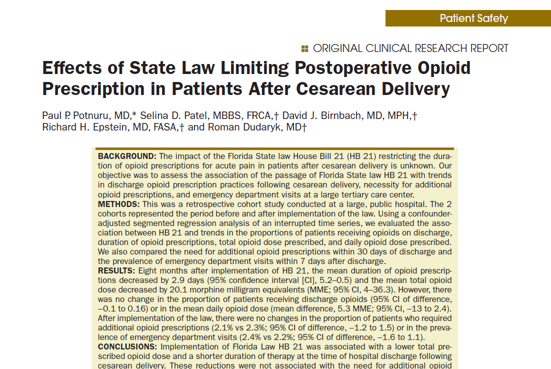 Effects of State Law Limiting Postoperative Opioid Prescription in Patients After Cesarean Delivery